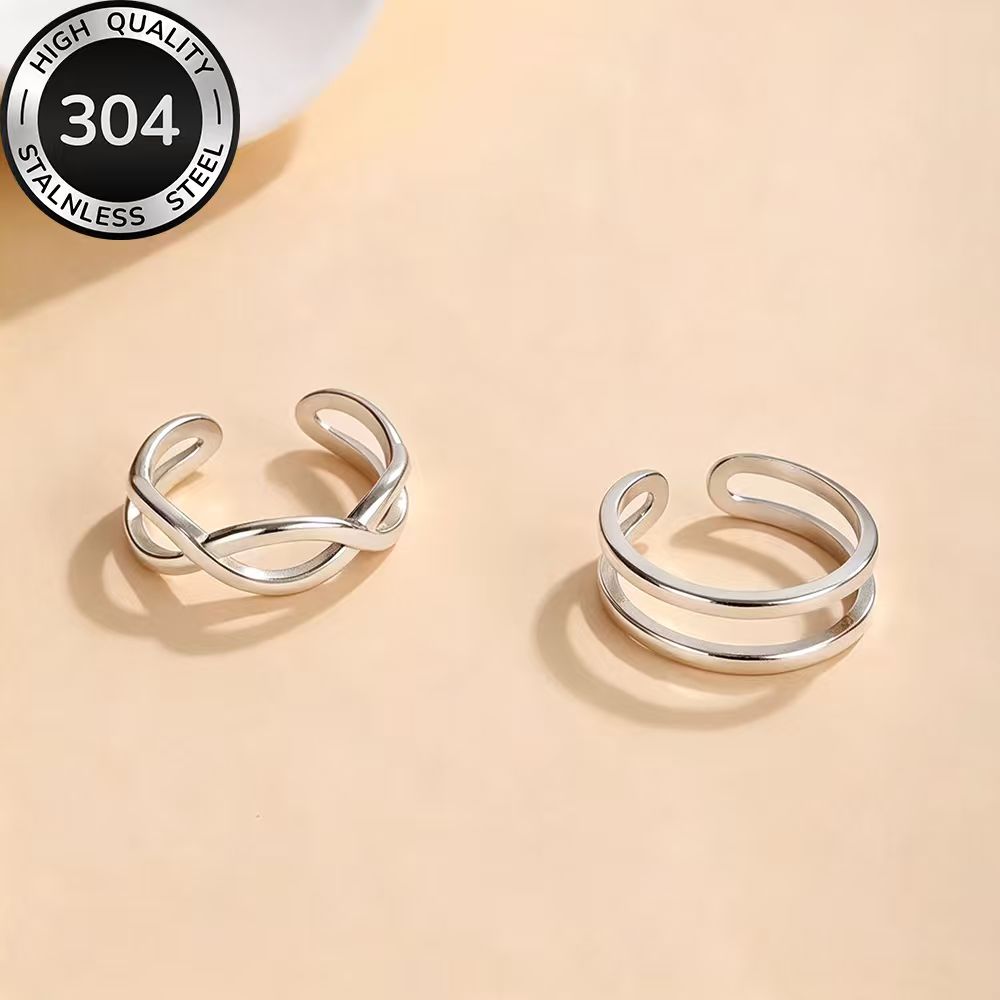 2pcs High-Quality Stainless Steel Stackable Open Ring Set